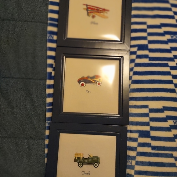 These are Kids Line it's three embroidered Vintage car,truck,airplane.so cute - Picture 1 of 4